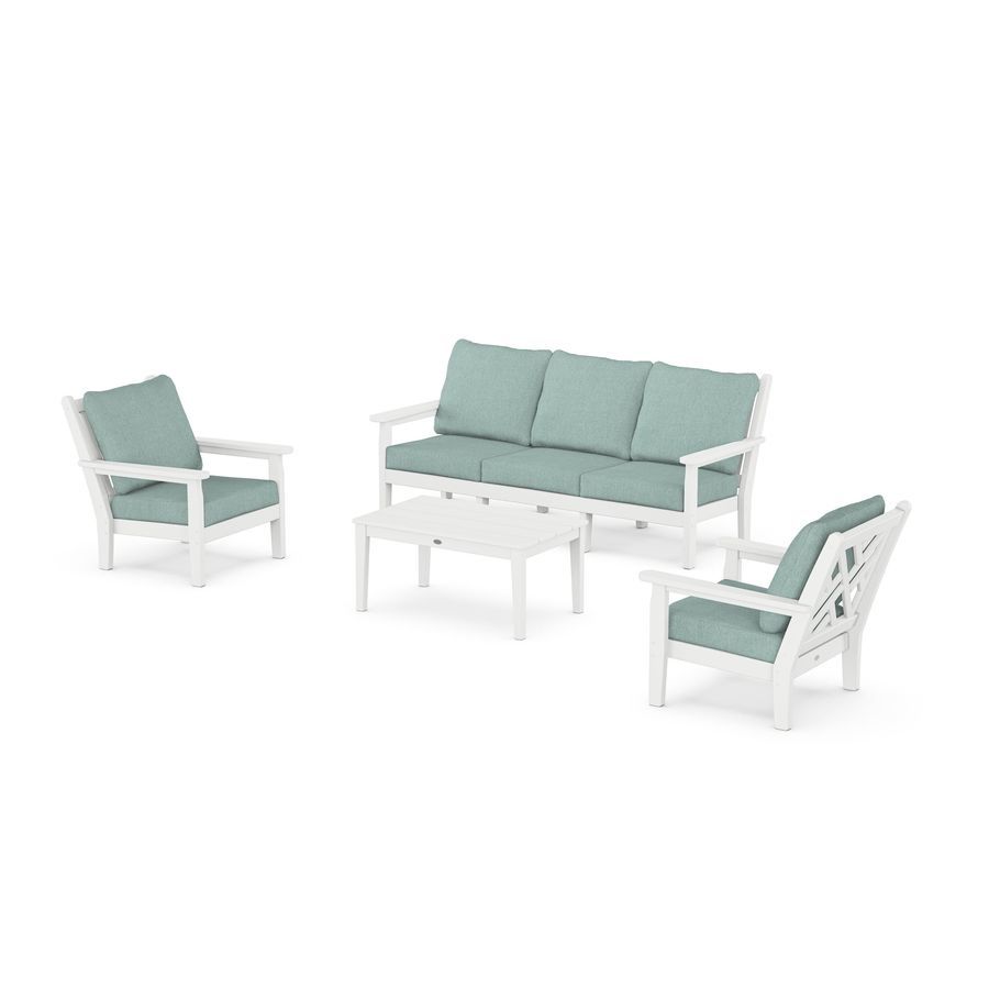 POLYWOOD Chippendale 4-Piece Deep Seating Set with Sofa in White / Glacier Spa