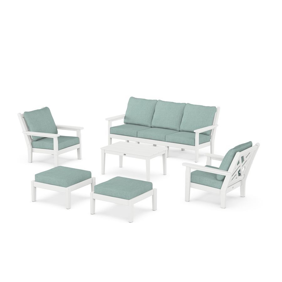 POLYWOOD Chippendale 6-Piece Lounge Sofa Set in White / Glacier Spa
