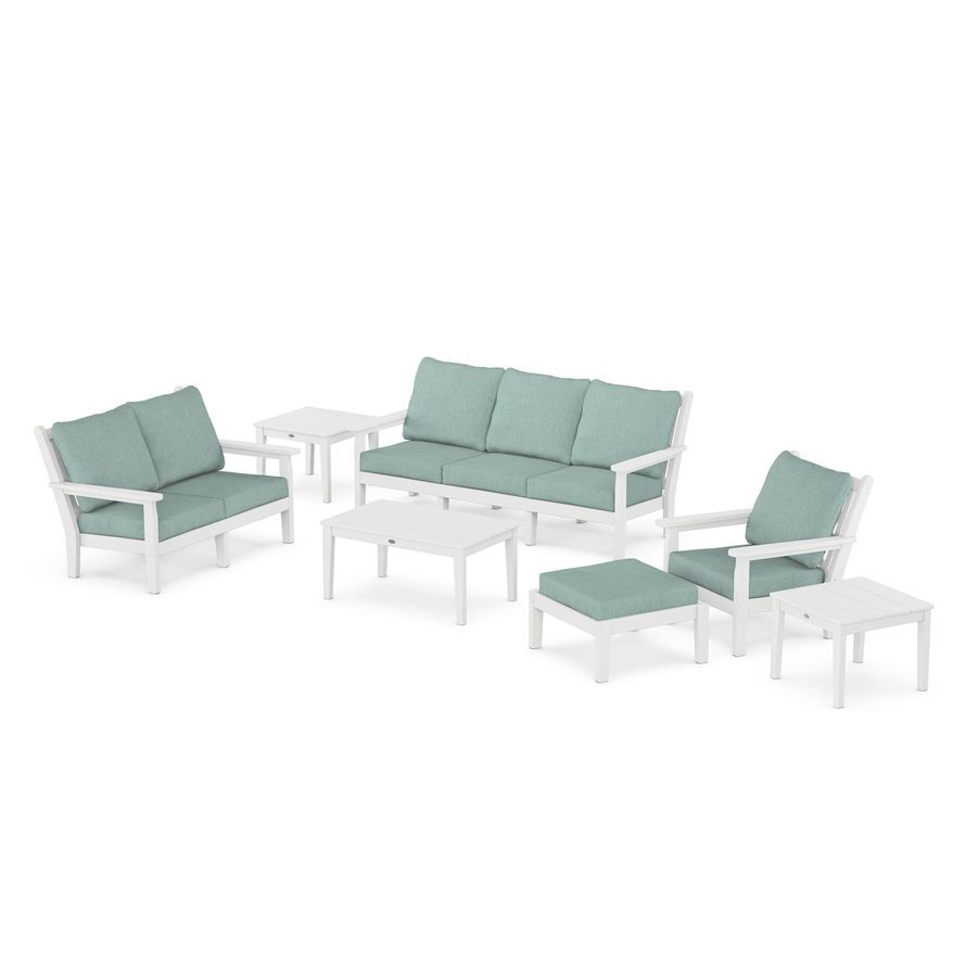POLYWOOD Chippendale 7-Piece Deep Seating Set in White / Glacier Spa