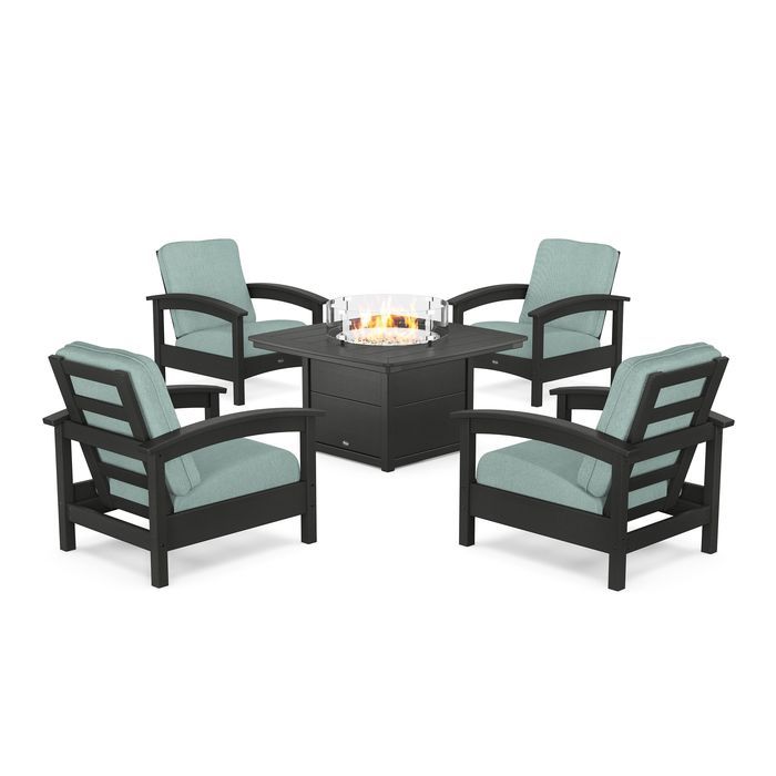 POLYWOOD Rockport 5-Piece Deep Seating Set with Yacht Club Fire Pit Table
