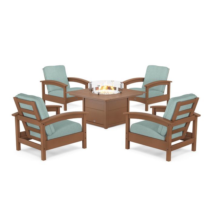 POLYWOOD Rockport 5-Piece Deep Seating Set with Square Fire Pit Table