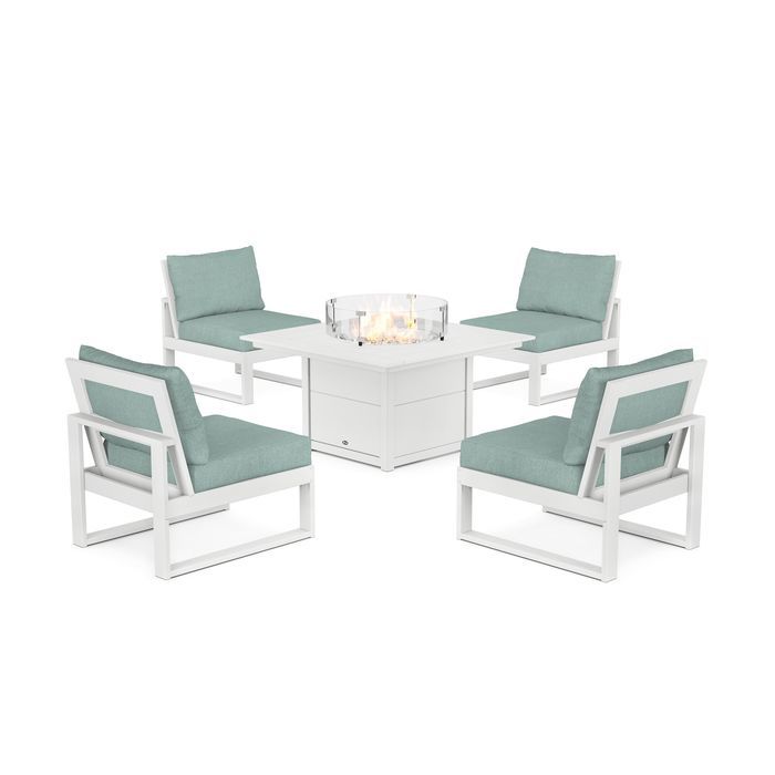 POLYWOOD Eastport Modular 5-Piece Deep Seating Set with Square Fire Pit Table