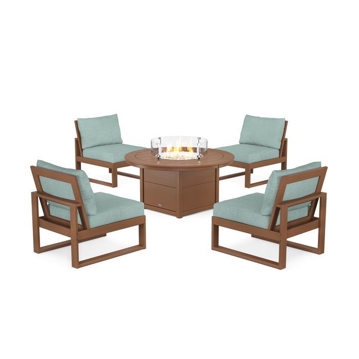 POLYWOOD Eastport Modular 5-Piece Deep Seating Set with Round Fire Pit Table