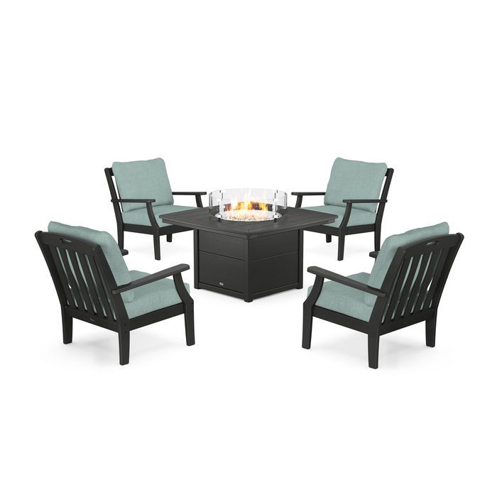 POLYWOOD Yacht Club 5-Piece Deep Seating Set with Fire Pit Table