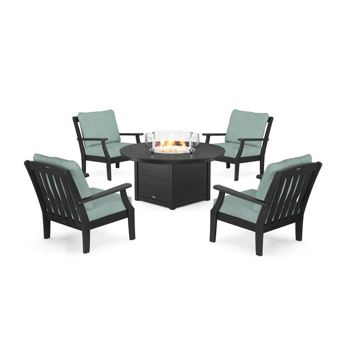 POLYWOOD Yacht Club 5-Piece Deep Seating Set with Round Fire Pit Table