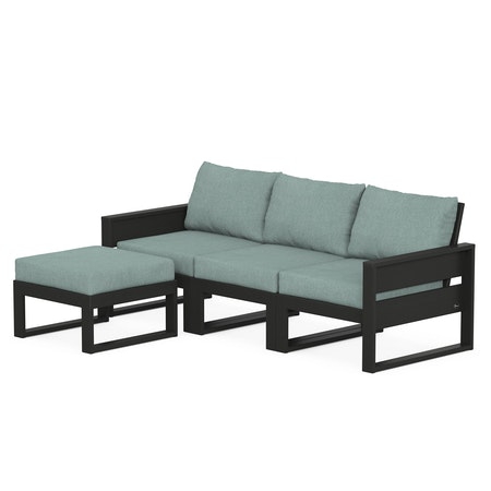 POLYWOOD Eastport 4- Piece Sectional with Ottoman in Charcoal Black / Glacier Spa