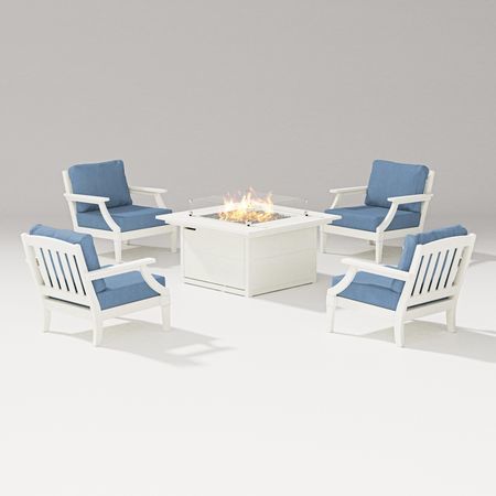 Estate 5-Piece Lounge Fire Table Set in Vintage White / Sky Blue