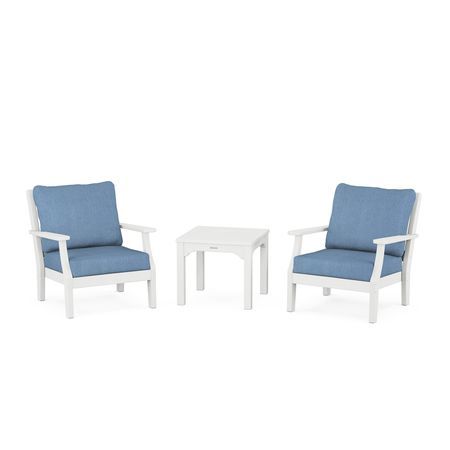 Chinoiserie 3-Piece Deep Seating Set in White / Sky Blue