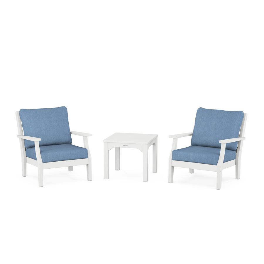 POLYWOOD Chinoiserie 3-Piece Deep Seating Set in White / Sky Blue
