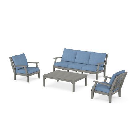 Chinoiserie 4-Piece Deep Seating Set with Sofa in Slate Grey / Sky Blue