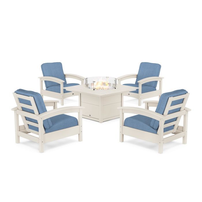 POLYWOOD Rockport 5-Piece Deep Seating Set with Square Fire Pit Table