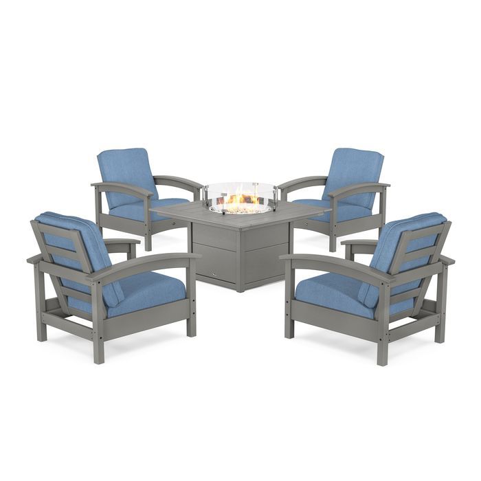 POLYWOOD Rockport 5-Piece Deep Seating Set with Square Fire Pit Table