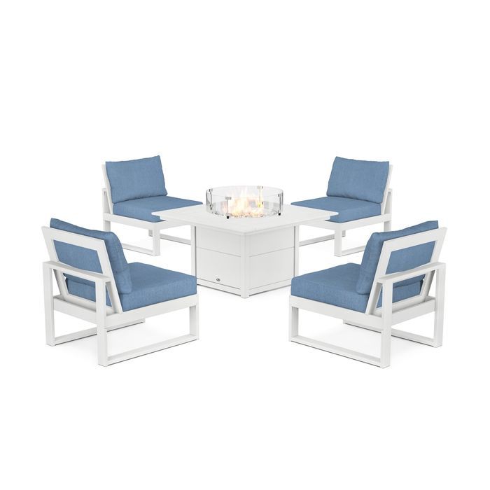 POLYWOOD Eastport Modular 5-Piece Deep Seating Set with Square Fire Pit Table