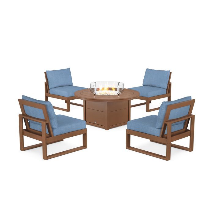 POLYWOOD Eastport Modular 5-Piece Deep Seating Set with Round Fire Pit Table