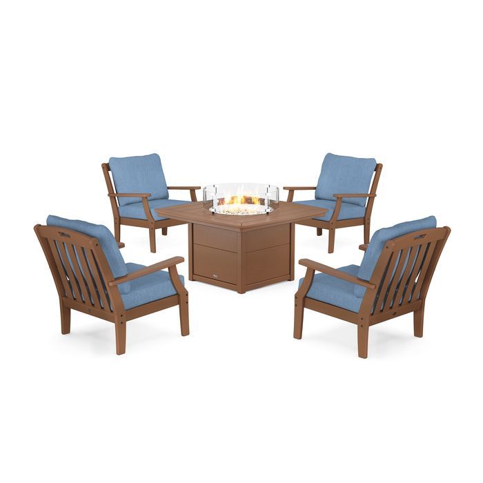 POLYWOOD Yacht Club 5-Piece Deep Seating Set with Fire Pit Table