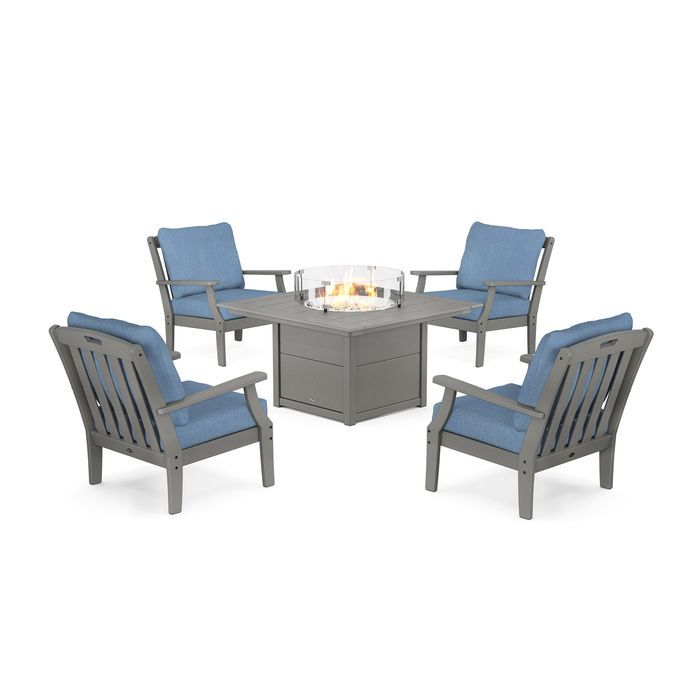 POLYWOOD Yacht Club 5-Piece Deep Seating Set with Square Fire Pit Table