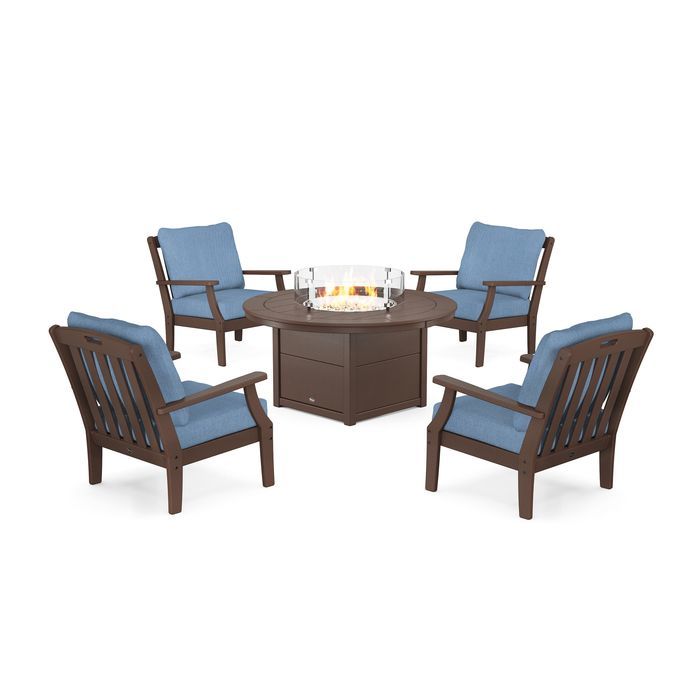 POLYWOOD Yacht Club 5-Piece Deep Seating Set with Round Fire Pit Table