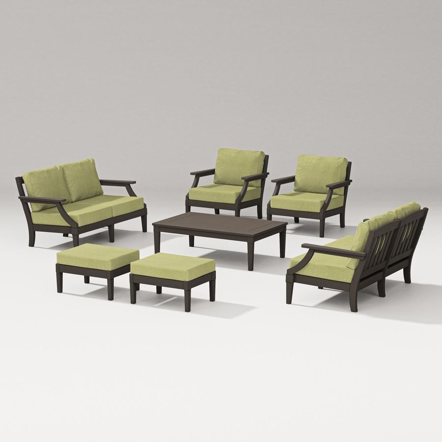 POLYWOOD Estate 7-Piece Lounge Loveseat Set in Vintage Coffee / Chartreuse Boucle