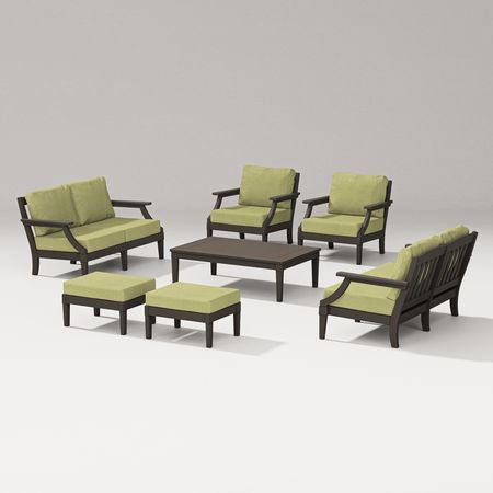 Estate 7-Piece Lounge Loveseat Set in Vintage Coffee / Chartreuse Boucle
