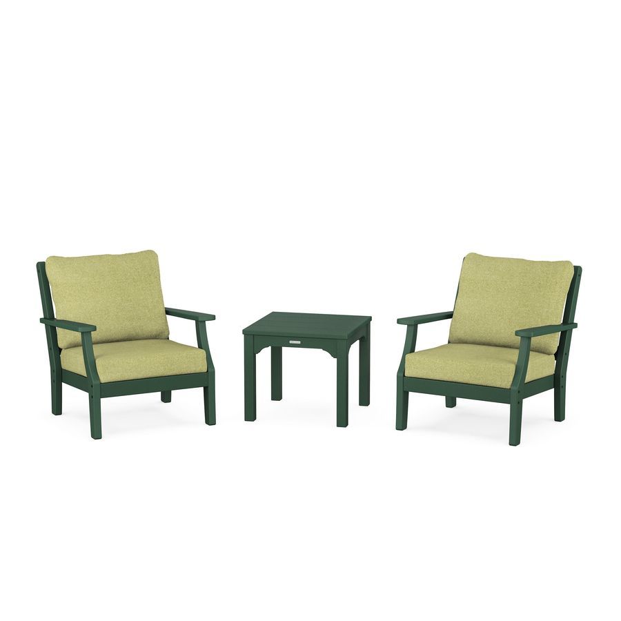 POLYWOOD Chinoiserie 3-Piece Deep Seating Set in Green / Chartreuse Boucle