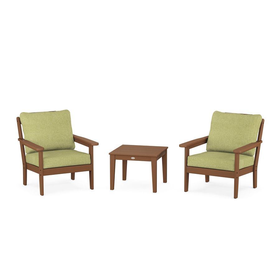 POLYWOOD Country Living 3-Piece Deep Seating Set in Teak / Chartreuse Boucle