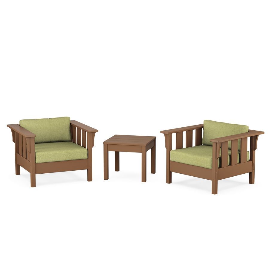 POLYWOOD Acadia 3-Piece Deep Seating Set in Teak / Chartreuse Boucle