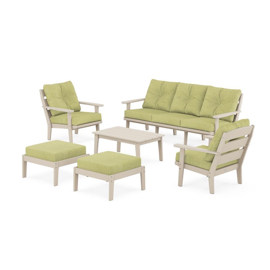 POLYWOOD Lakeside 6-Piece Lounge Sofa Set in Sand / Chartreuse Boucle