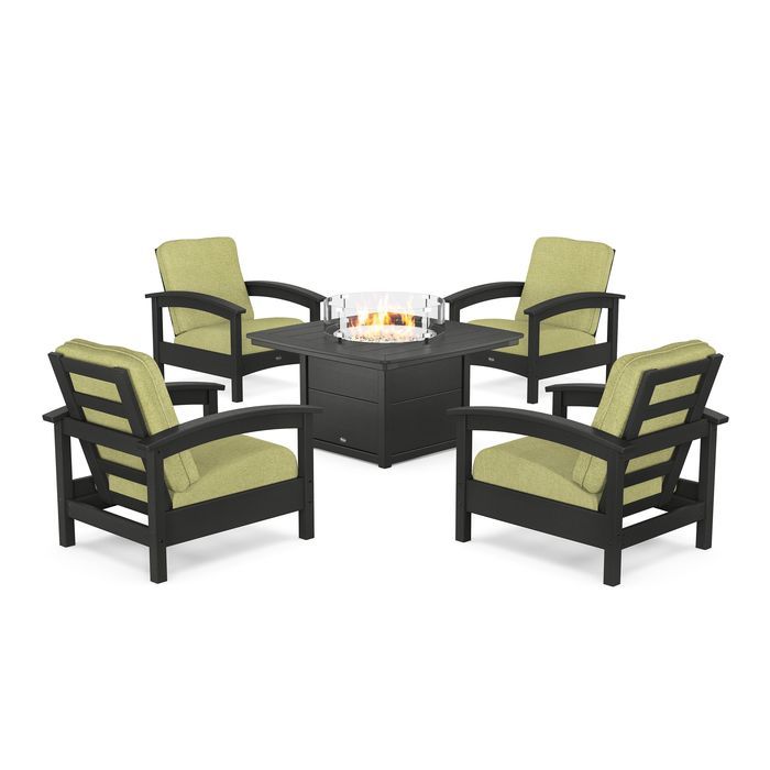 POLYWOOD Rockport 5-Piece Deep Seating Set with Yacht Club Fire Pit Table
