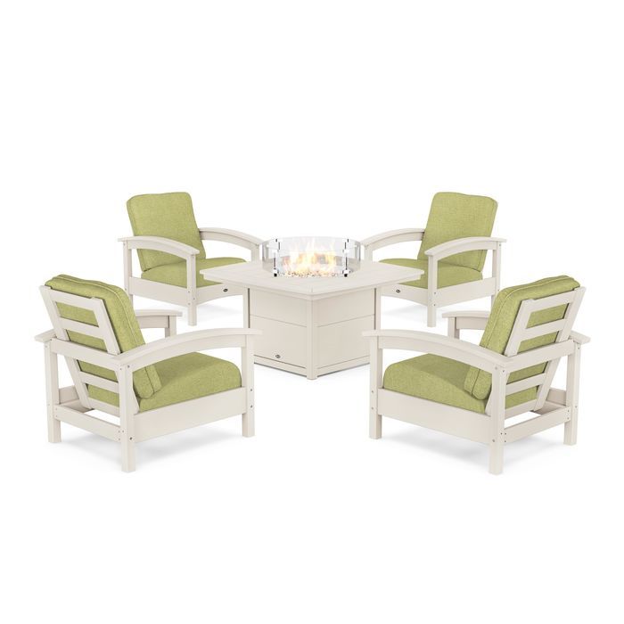 POLYWOOD Rockport 5-Piece Deep Seating Set with Yacht Club Fire Pit Table