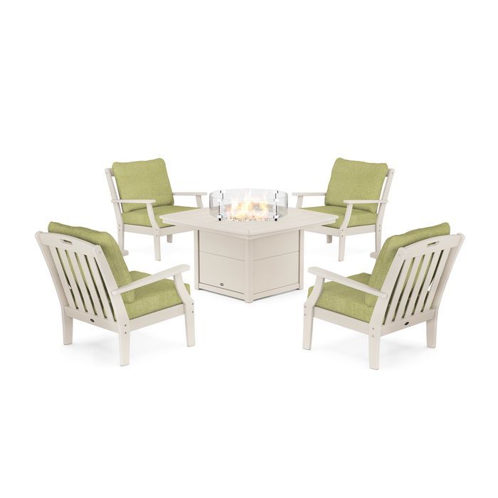 POLYWOOD Yacht Club 5-Piece Deep Seating Set with Fire Pit Table