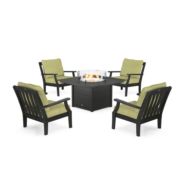 POLYWOOD Yacht Club 5-Piece Deep Seating Set with Square Fire Pit Table