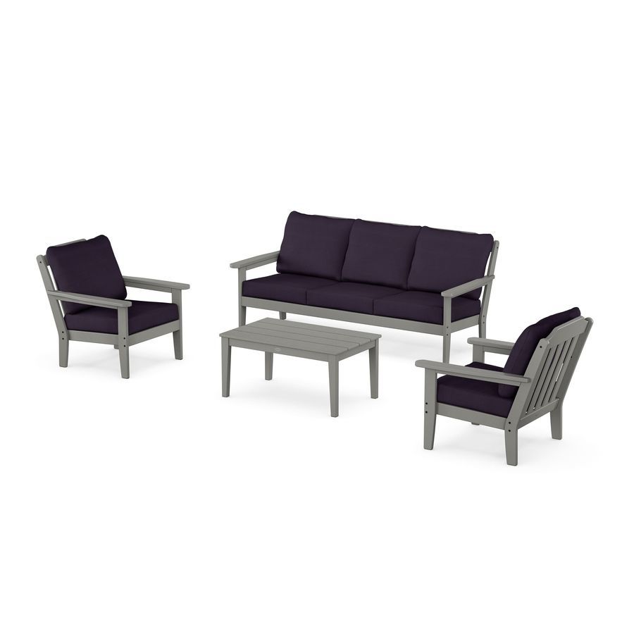 POLYWOOD Country Living 4-Piece Deep Seating Set with Sofa in Slate Grey / Navy Linen