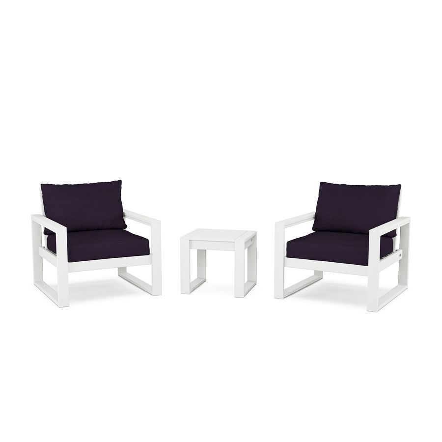 POLYWOOD EDGE Sectional 3-Piece Deep Seating Set in White / Navy Linen