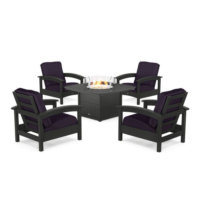 POLYWOOD Rockport 5-Piece Deep Seating Set with Yacht Club Fire Pit Table