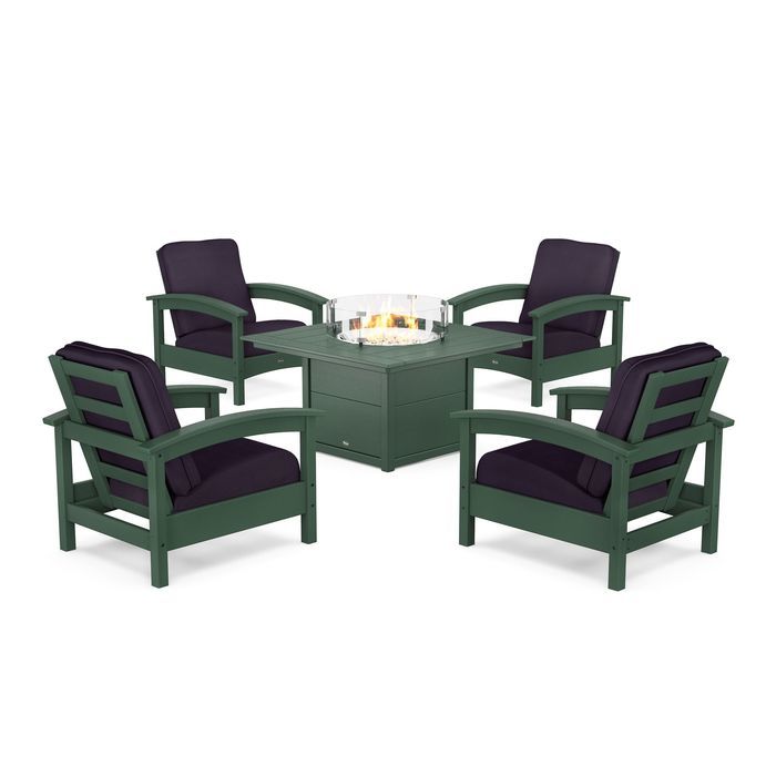 POLYWOOD Rockport 5-Piece Deep Seating Set with Square Fire Pit Table