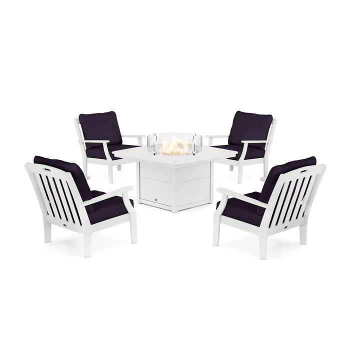 POLYWOOD Yacht Club 5-Piece Deep Seating Set with Fire Pit Table