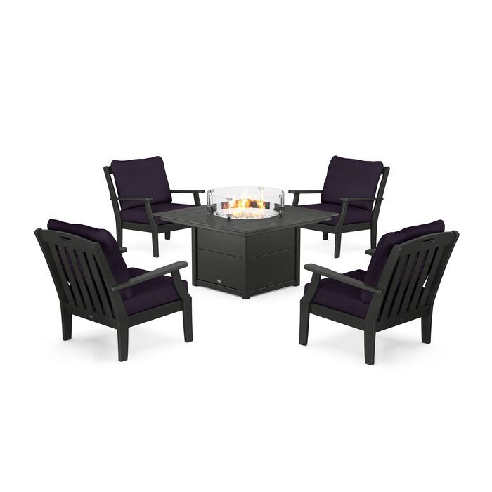 POLYWOOD Yacht Club 5-Piece Deep Seating Set with Square Fire Pit Table
