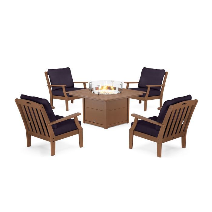 POLYWOOD Yacht Club 5-Piece Deep Seating Set with Square Fire Pit Table