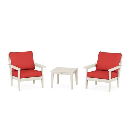 Country Living 3-Piece Deep Seating Set in Sand / Crimson Linen