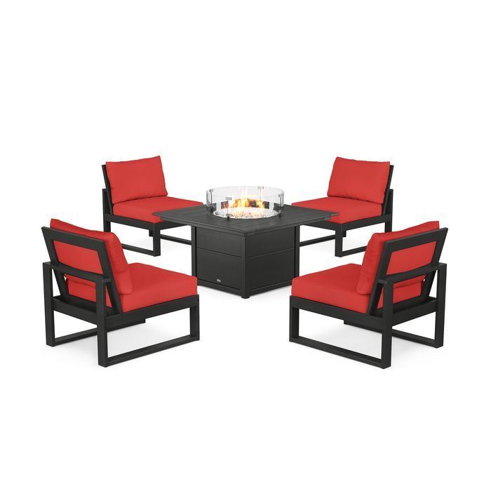 POLYWOOD Eastport Modular 5-Piece Deep Seating Set with Square Fire Pit Table