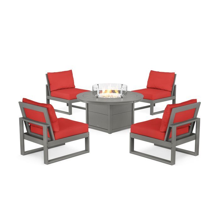 POLYWOOD Eastport Modular 5-Piece Deep Seating Set with Round Fire Pit Table