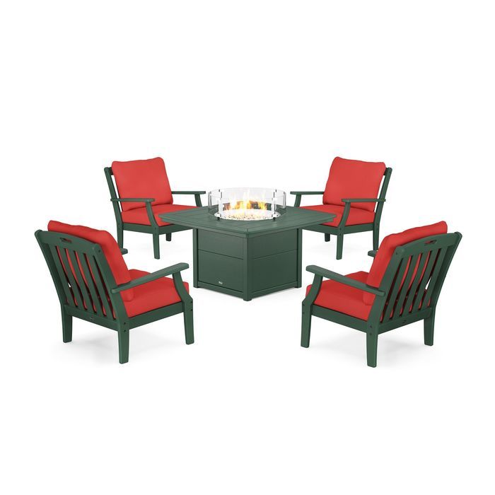 POLYWOOD Yacht Club 5-Piece Deep Seating Set with Fire Pit Table