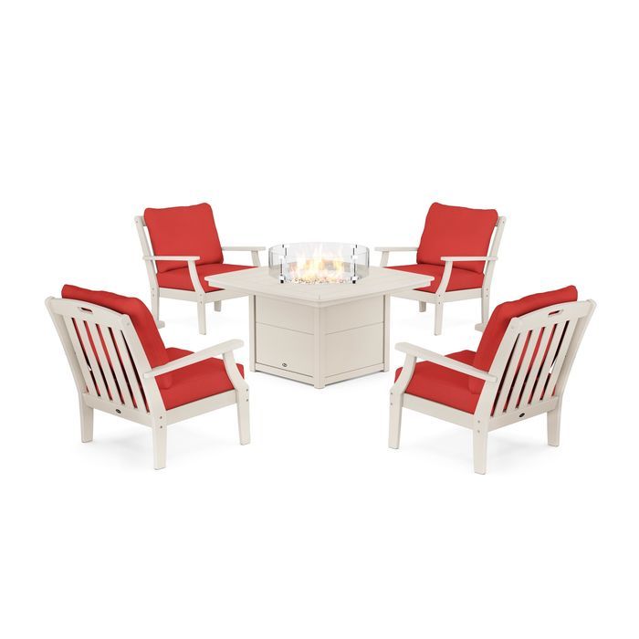 POLYWOOD Yacht Club 5-Piece Deep Seating Set with Fire Pit Table