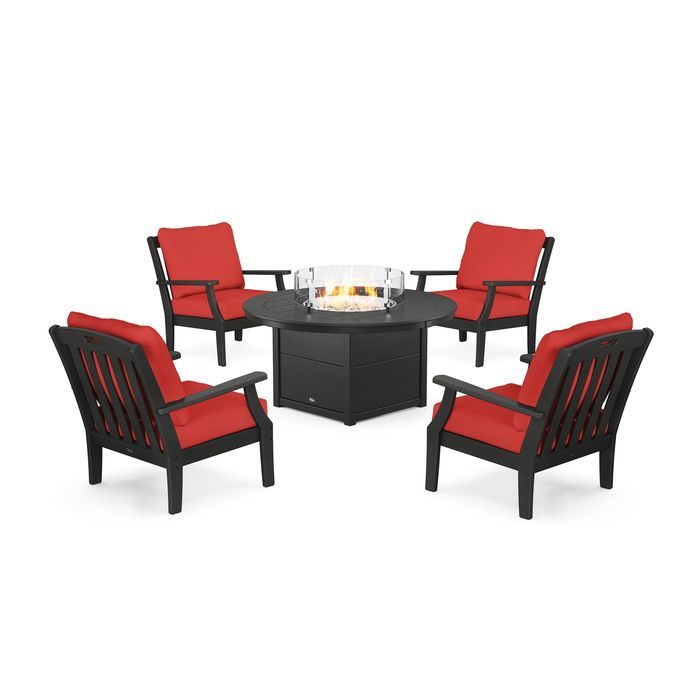 POLYWOOD Yacht Club 5-Piece Deep Seating Set with Round Fire Pit Table