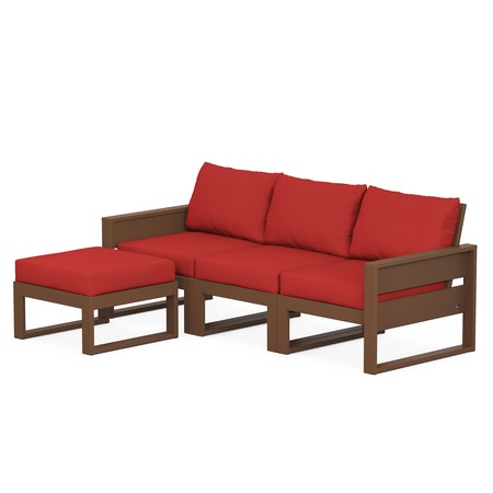 POLYWOOD Eastport 4- Piece Sectional with Ottoman in Tree House / Crimson Linen