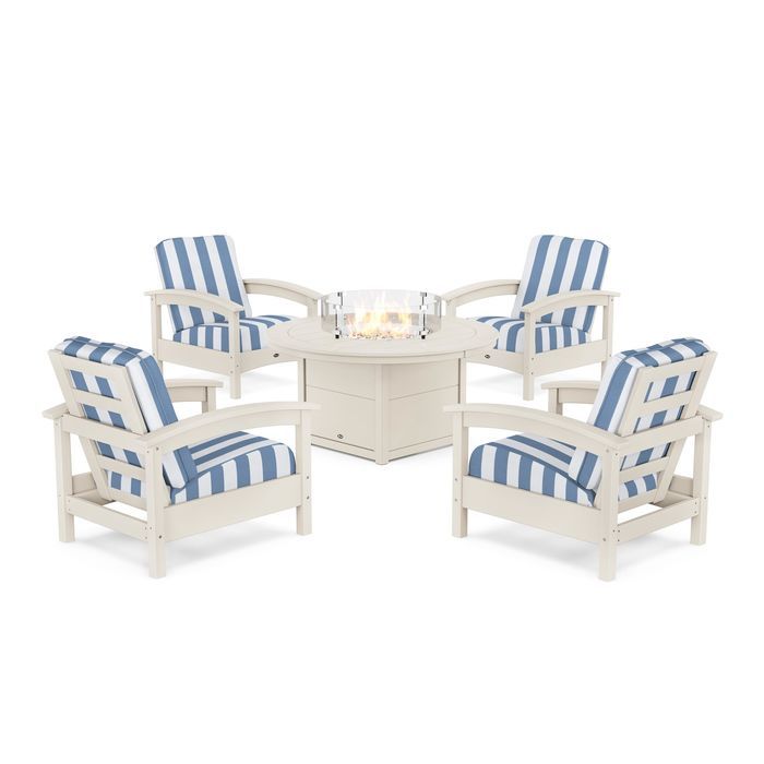 POLYWOOD Rockport 5-Piece Deep Seating Set with Round Fire Pit Table
