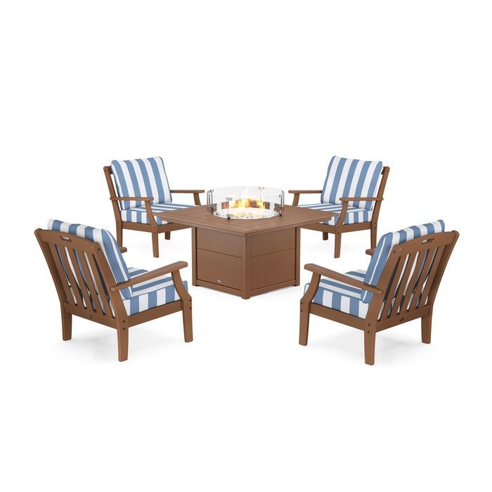 POLYWOOD Yacht Club 5-Piece Deep Seating Set with Square Fire Pit Table