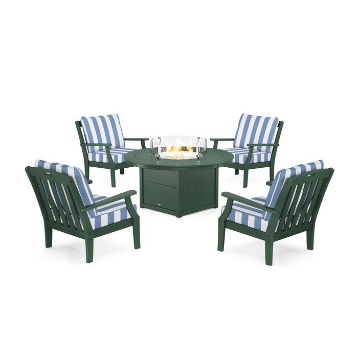 POLYWOOD Yacht Club 5-Piece Deep Seating Set with Round Fire Pit Table