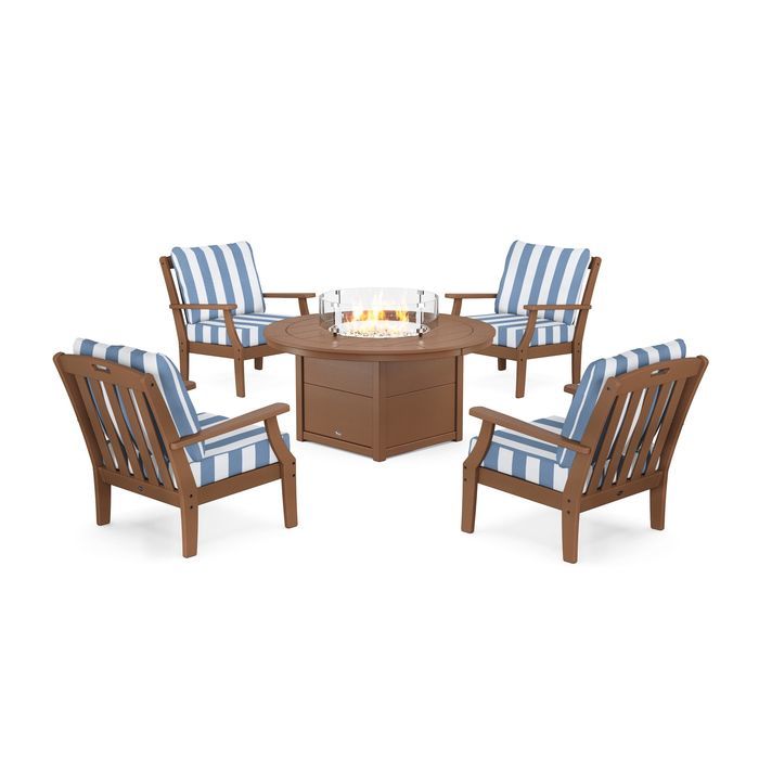 POLYWOOD Yacht Club 5-Piece Deep Seating Set with Round Fire Pit Table