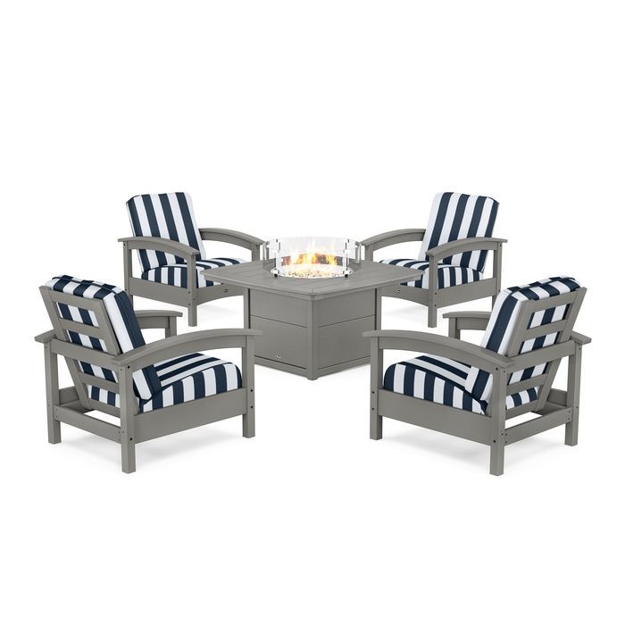 POLYWOOD Rockport 5-Piece Deep Seating Set with Yacht Club Fire Pit Table